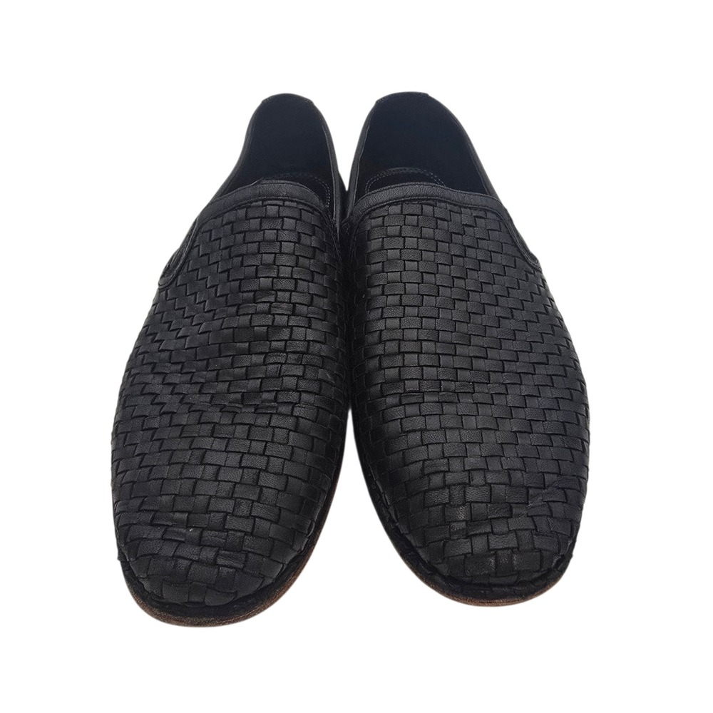 Trask‎ Womens 9 Black Woven Leather Slip On Loafers Comfort Flats Italy Style